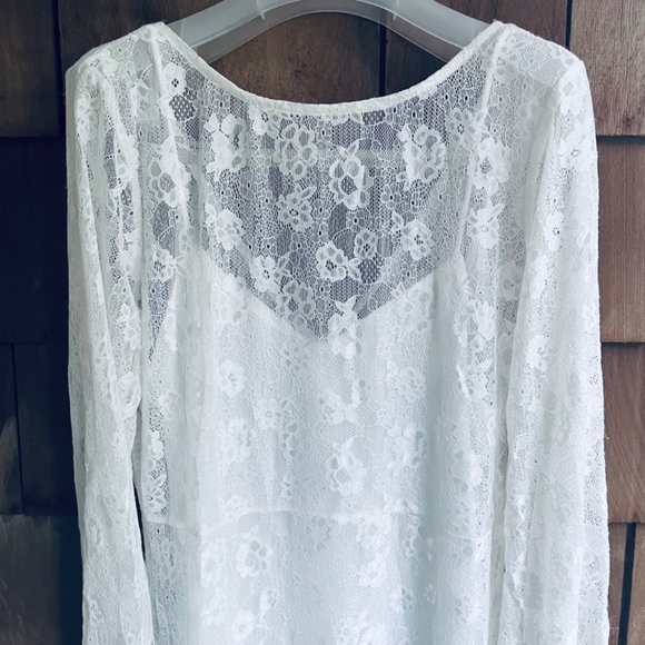 Open Edit Sheer Lace Long Sleeve Maxi Ivory Dress - Picture 7 of 16